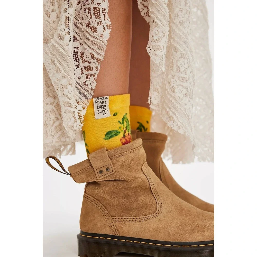 Magnolia Pearl Yellow Socks Cherry Pie Bohemian Floral Fruit‎ Print NWT
